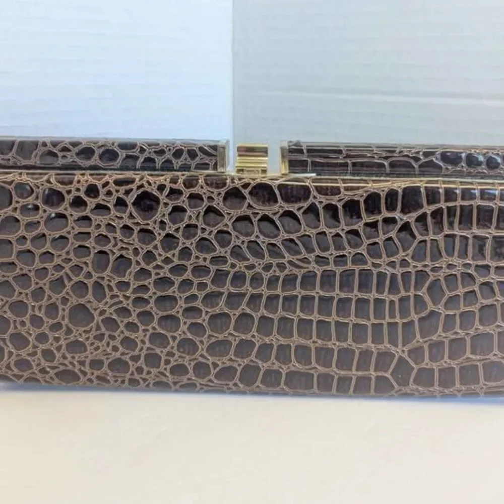 Vintage Joan Rivers Classics Brown Croc Envelope Clutch Purse for Her 11x4.5x.1